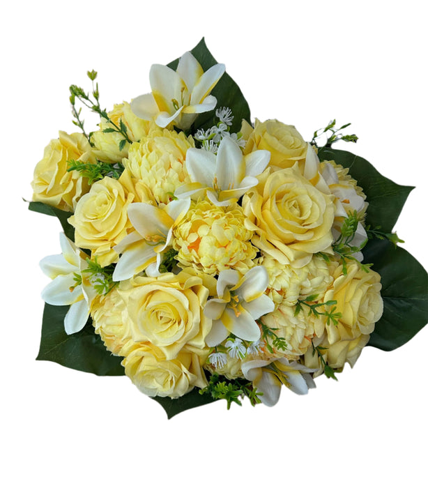 24 Stem Rose Chrysanthemum & Lily Bush x 36cm - Yellow