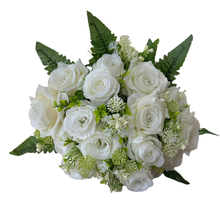 24 Stem Rose & Foliage Bush x 38cm - Cream