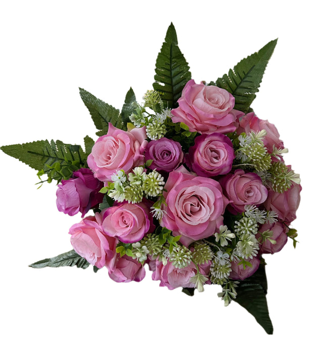 24 Stem Rose & Foliage Bush x 36cm - Pink & Purple