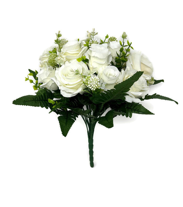 24 Stem Rose & Foliage Bush x 38cm - Cream