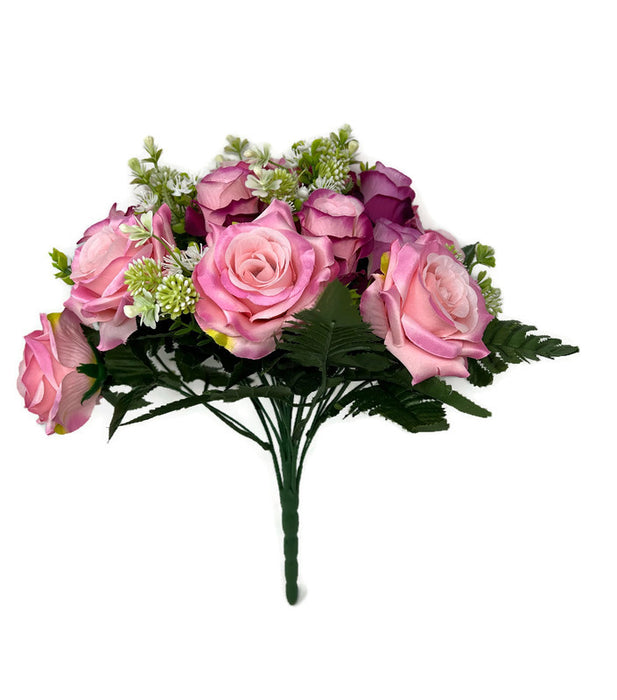 24 Stem Rose & Foliage Bush x 38cm - Pink & Purple