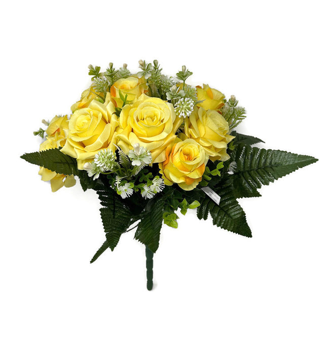 24 Stem Rose & Foliage Bush x 38cm - Yellow
