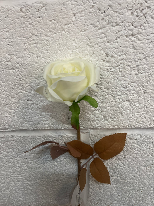 Shimmer Leaf Single Rose - Ivory (55cm Long)