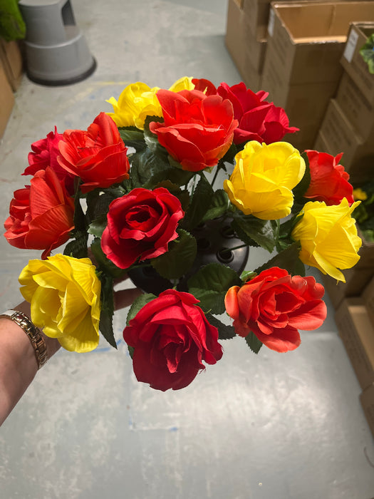 Pre-filled Rose  Grave Pot - Orange & Yellow