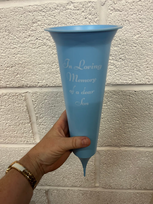 Grave Vase Spike - In Loving Memory Son - Light Blue