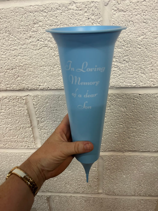 Grave Vase Spike - In Loving Memory Son - Light Blue