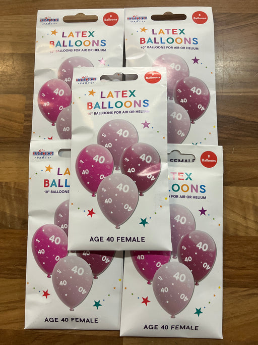 Joblot 40 latex balloons - Age 40 Pink + Lilac Mix