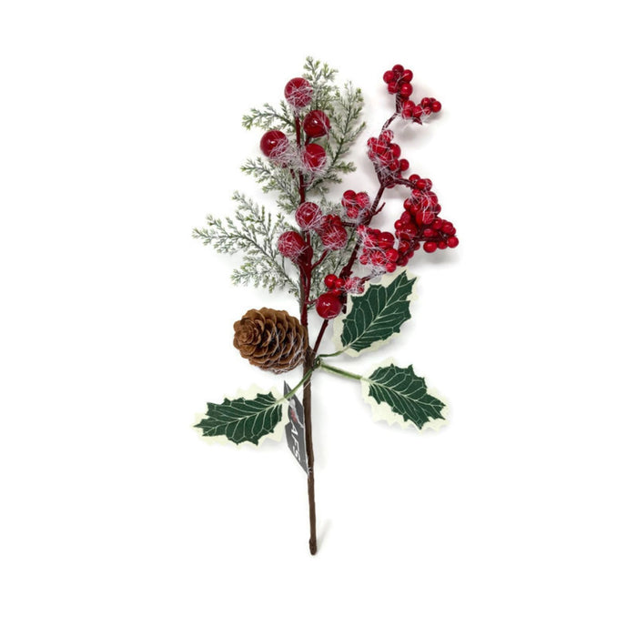 30cm Holly Berry & Pine Cone Snow Pick