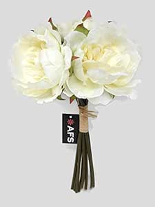 8 Head Artificial Peony Flower Bundle x 28cm - Ivory Cream