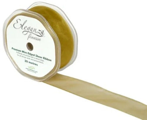 32mm x 20m Wired Edge Organza - Gold