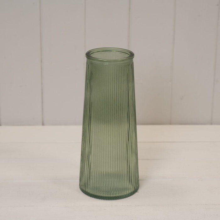 Vintage Green Tall Ribbed Vase H22.5cm D10cm