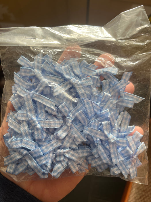 7mm Gingham Bows x100pcs Baby Blue