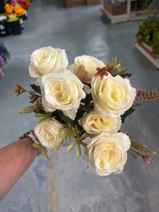 30cm cream rose brown fern bush