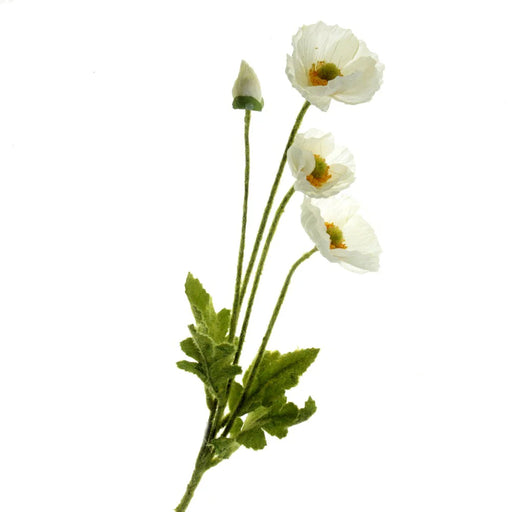 White Poppy Spray - 3 heads & 1 bud - 58cm long