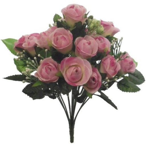 36cm Rose Bud Bush with Gypsophila  - Pink