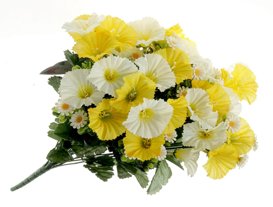 Morning Glory Flower Bouquet - Yellow & White Mix - 18 heads