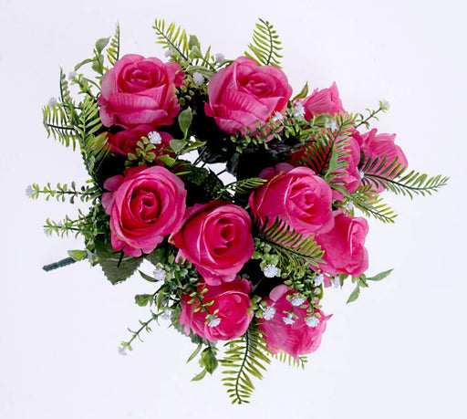 Rose Bush with Foliage - Hot Pink - 18 Heads