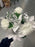 REDUCED Carnation + Poinsettia & Holly Grave Vase Container  - White