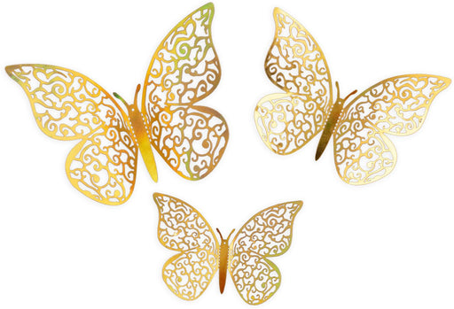 3D Adhesive Butterflies x 12 - Gold Iridescent