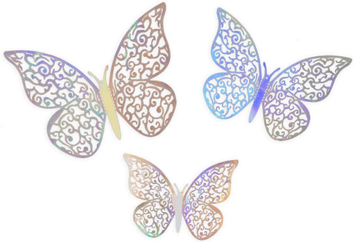 3D Adhesive Butterflies x 12 - Silver Iridescent