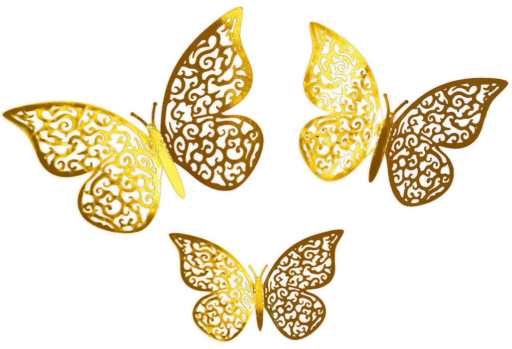 3D Adhesive Butterflies x 12 Gold
