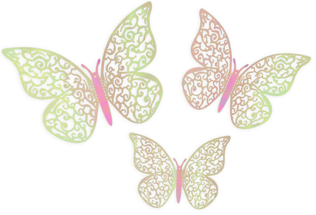 3D Adhesive Butterflies x 12 - Pink Iridescent