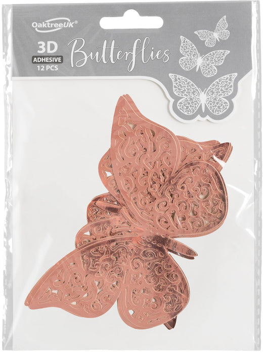 3D Adhesive Butterflies x 12 Rose Gold