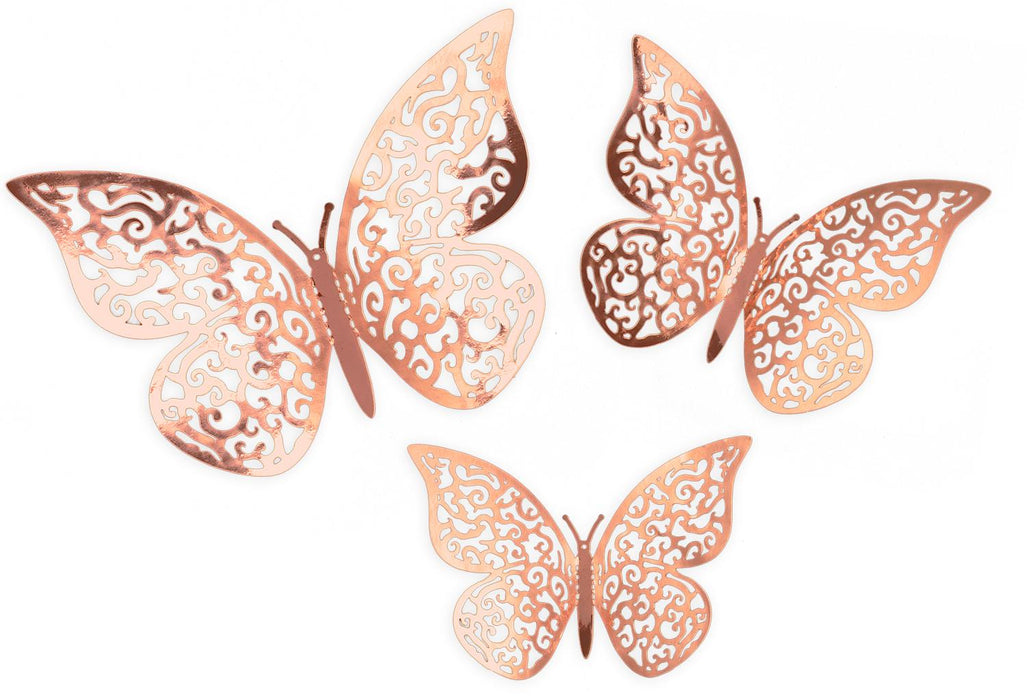 3D Adhesive Butterflies x 12 Rose Gold
