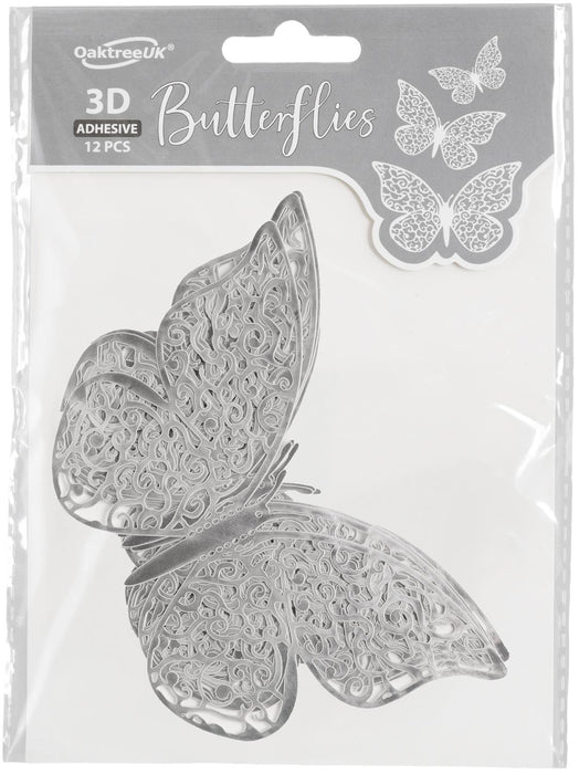 3D Adhesive Butterflies x 12 Silver