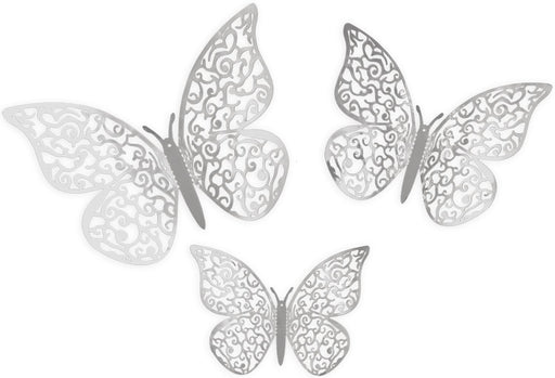 3D Adhesive Butterflies x 12 Silver