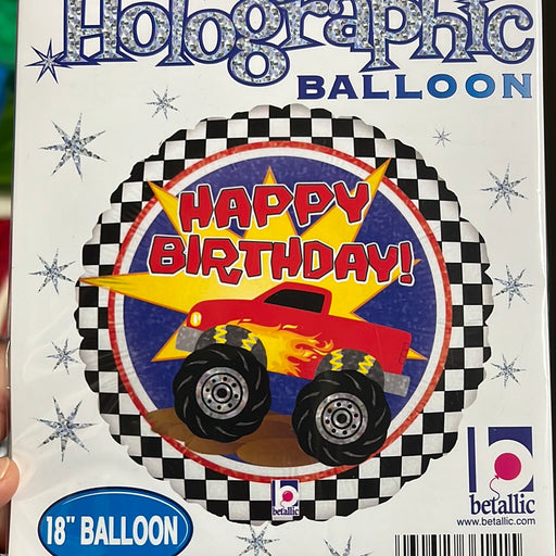 18" Holographic  Foil Balloon - Monster Truck Happy Birthday