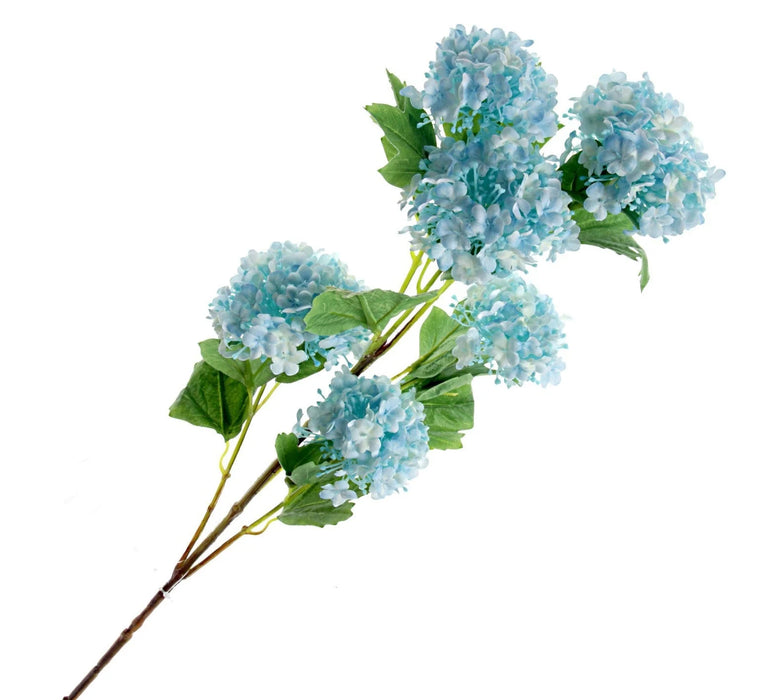 6 Head Snowball Viburnum Spray x 96cm - Aqua Blue