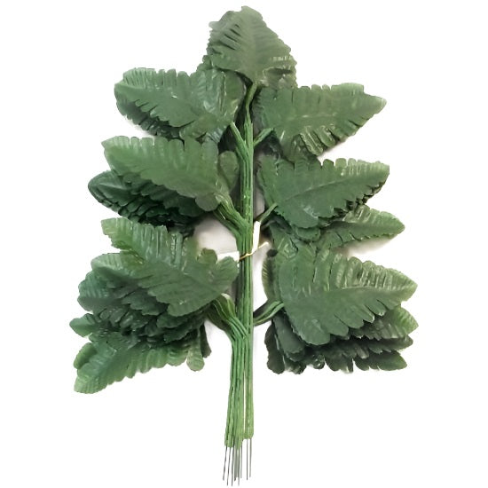 41cm Dark Green Leather Fern  X 12pcs