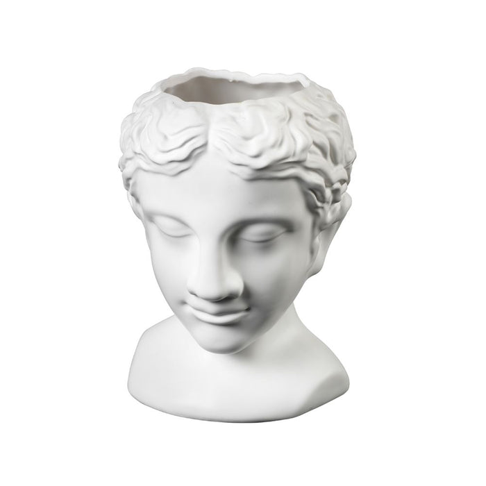 Greek Head Shaped Ceramic Vase  x 24cm - Athena - Matt White