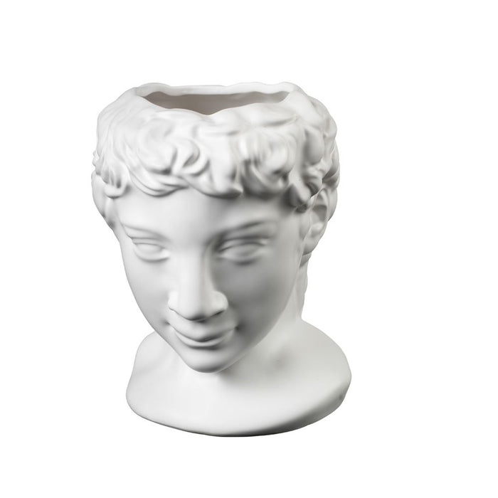 Greek Head Shaped Ceramic Vase x 24cm - Ares - Matt White