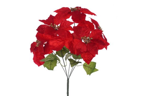 45cm Velvet Touch Red Poinsettia Flower Bush - 5 Stem