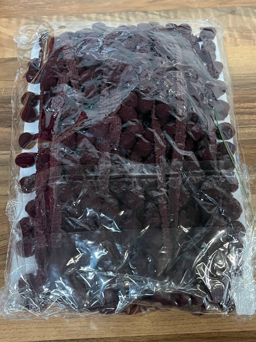 Pom Pom Trim - Burgundy Wine - 10mm Bobbles - 10 Metre Card
