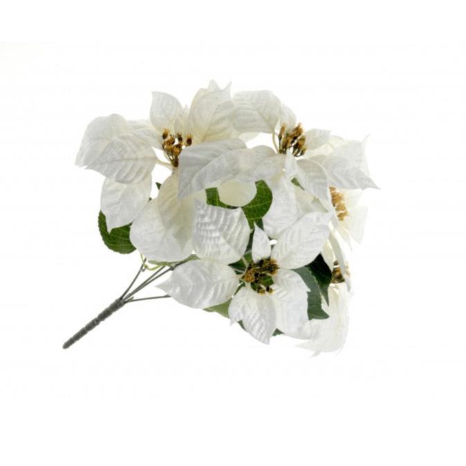 47cm Poinsettia Bush with 5 heads - White