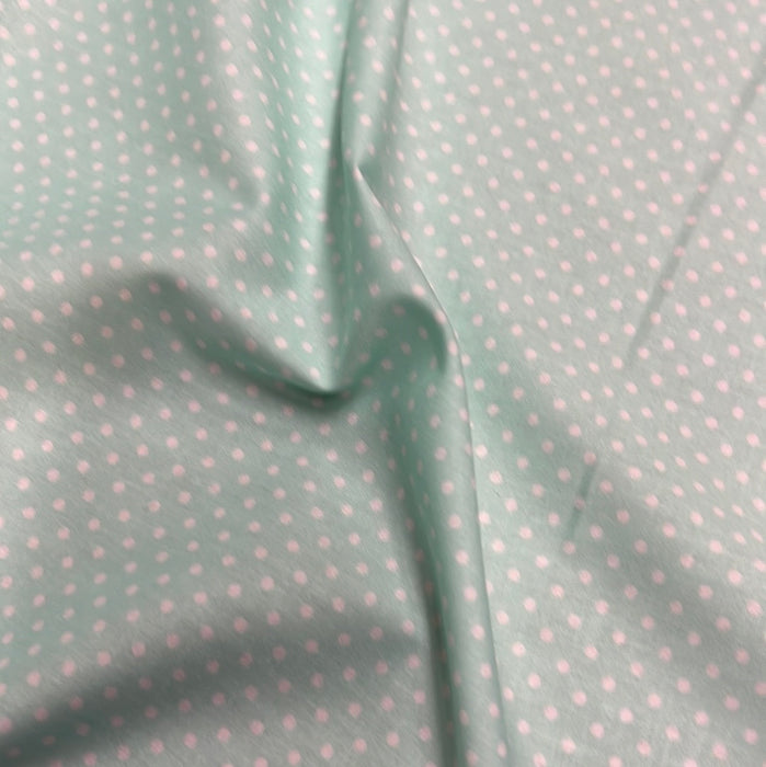 1 Metre 3mm Polka Dot 100% Cotton Poplin Fabric x 112cm wide - Mint