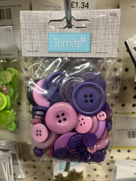 Bag of Craft Buttons - Assorted Dark Purple : 50g