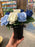 Pre-filled Rose  Grave Pot - Blue & Cream