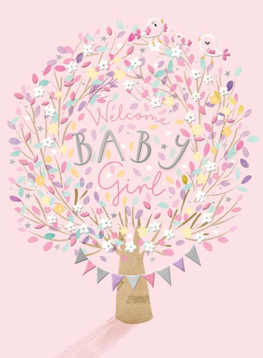 7x5 inch Card - Welcome Baby Girl - Pink Tree Image