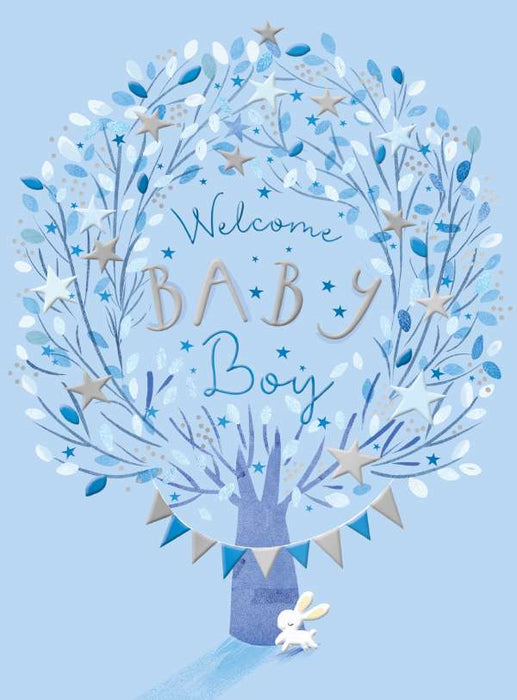 7x5 inch Card - Welcome Baby Boy - Blue Tree Image