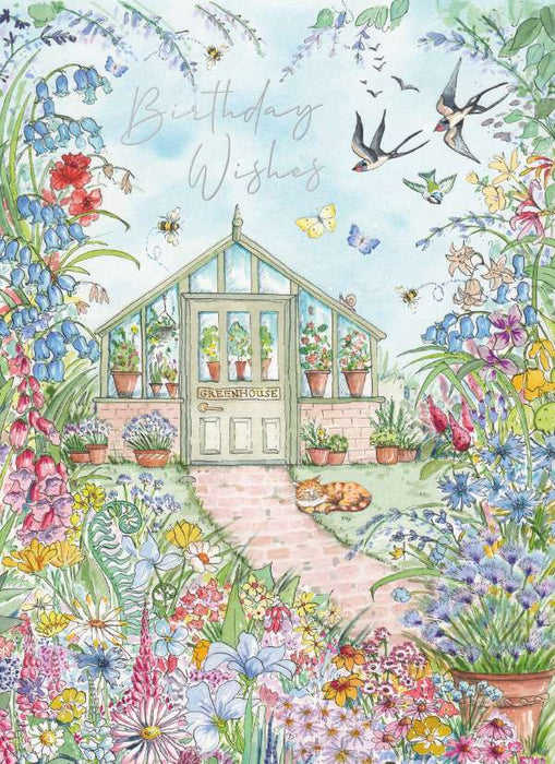 7x5 inch Card - Birthday Wishes - Garden Greenhouse Image