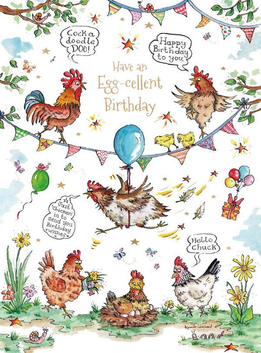 7x5 inch Card  -  Have an Egg-Cellent Birthday - Chicken Images