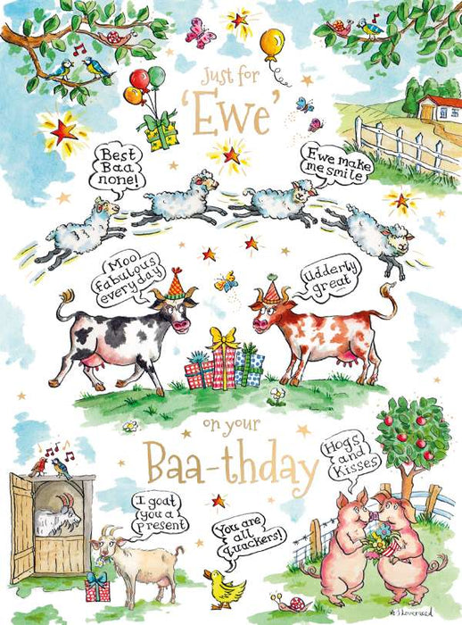 7x5 inch Card -  Just for Ewe On your Baa-thday - Farm animals Image