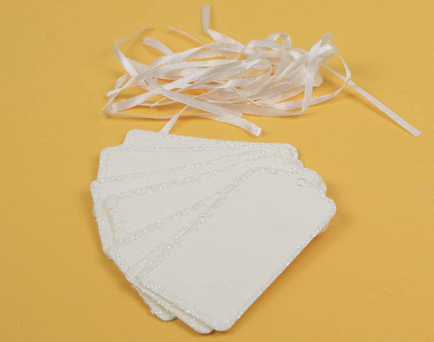 Ivory Glitter Tags x 10 -  Rectangle