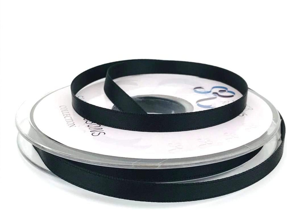 6mm x 20m Double Faced Black Satin Ribbon