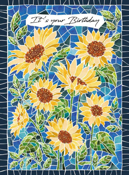 7x5 inch Card - It's your Birthday  - Mosaic Sunflowers Image
