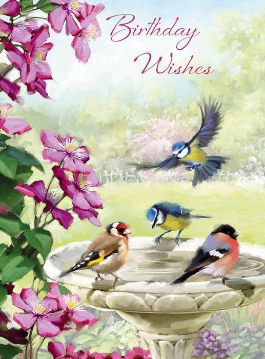 7x5inch Greeting Card - Birthday Wishes - Garden Birds Image